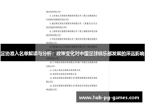 足协准入名单解读与分析：政策变化对中国足球俱乐部发展的深远影响